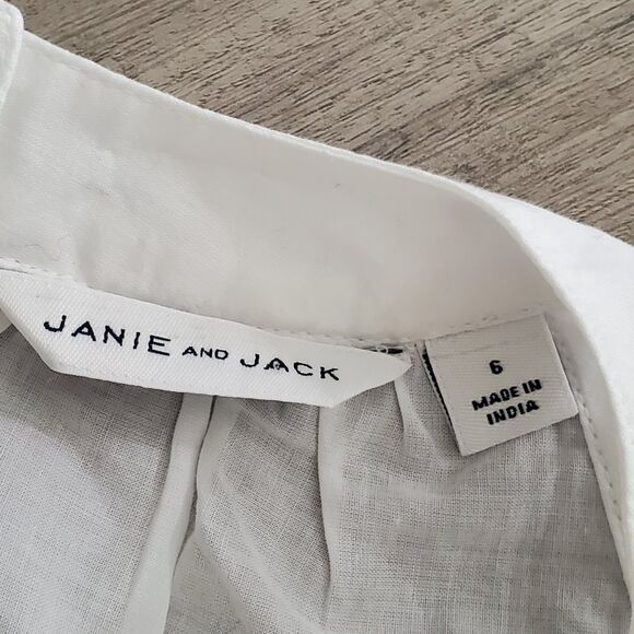 Janie And Jack Girls Sz 6 White Cotton Dress Tropical Leaf Pattern NWOT - Picture 4 of 4